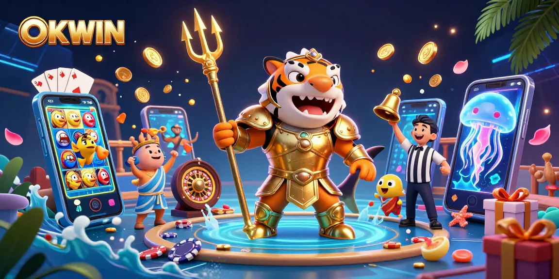 Engage in the thrill of OKWIN's vibrant underwater casino adventure with a shark gladiator.