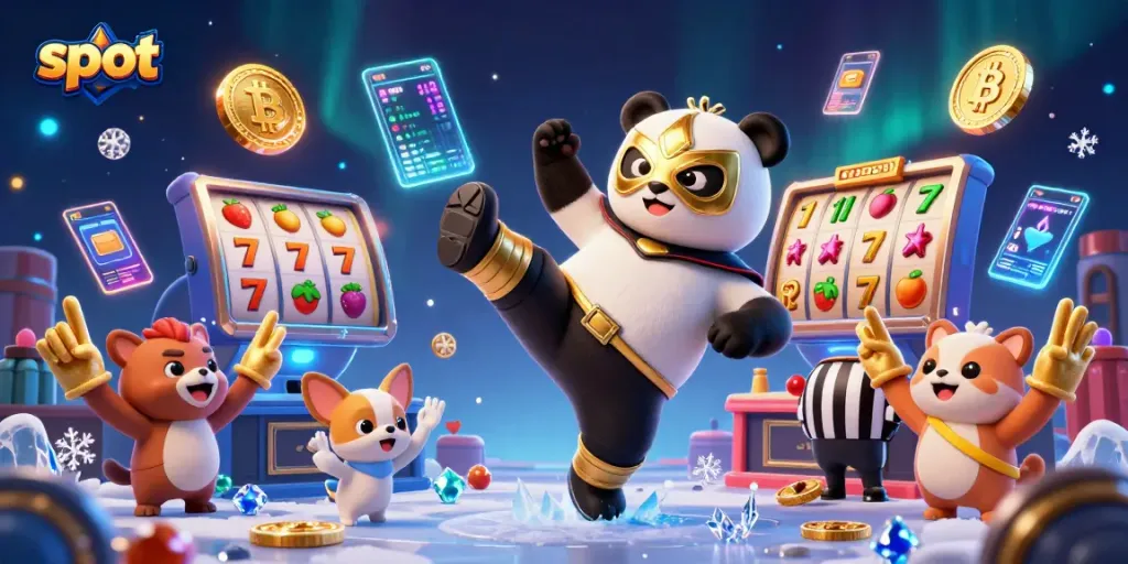 Engage with exciting slot action featuring a wrestler panda in dynamic casino illustration.