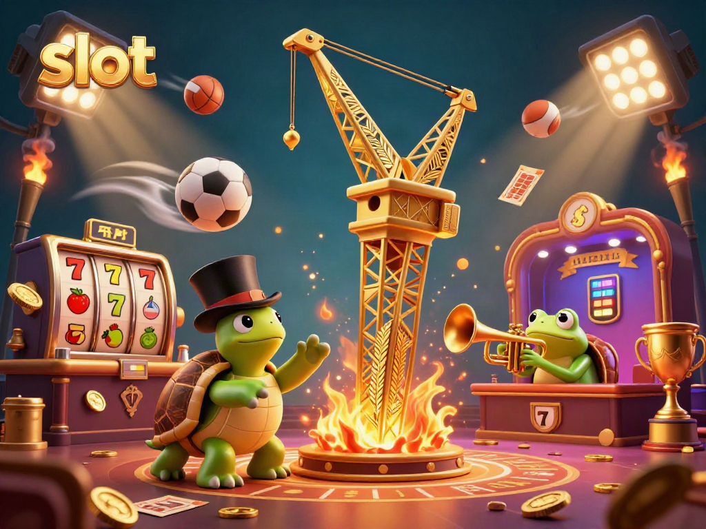 Engage in thrilling slot games with vibrant characters in a dynamic casino scene.