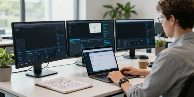 Data analyst using Outscraper tool in modern office setting