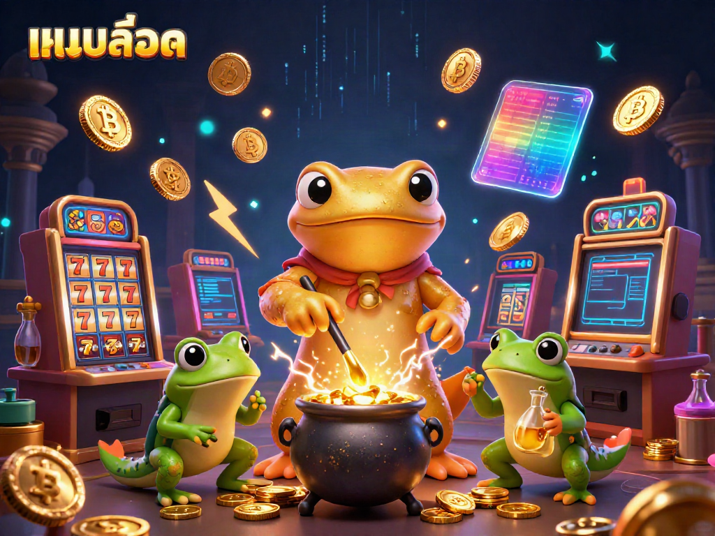 Experience excitement with แบบสล็อต as a golden salamander alchemist creates treasure in a vibrant casino scene.