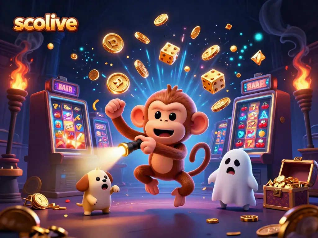 Socolive features a poltergeist monkey juggling gold items in a stunning casino scene.