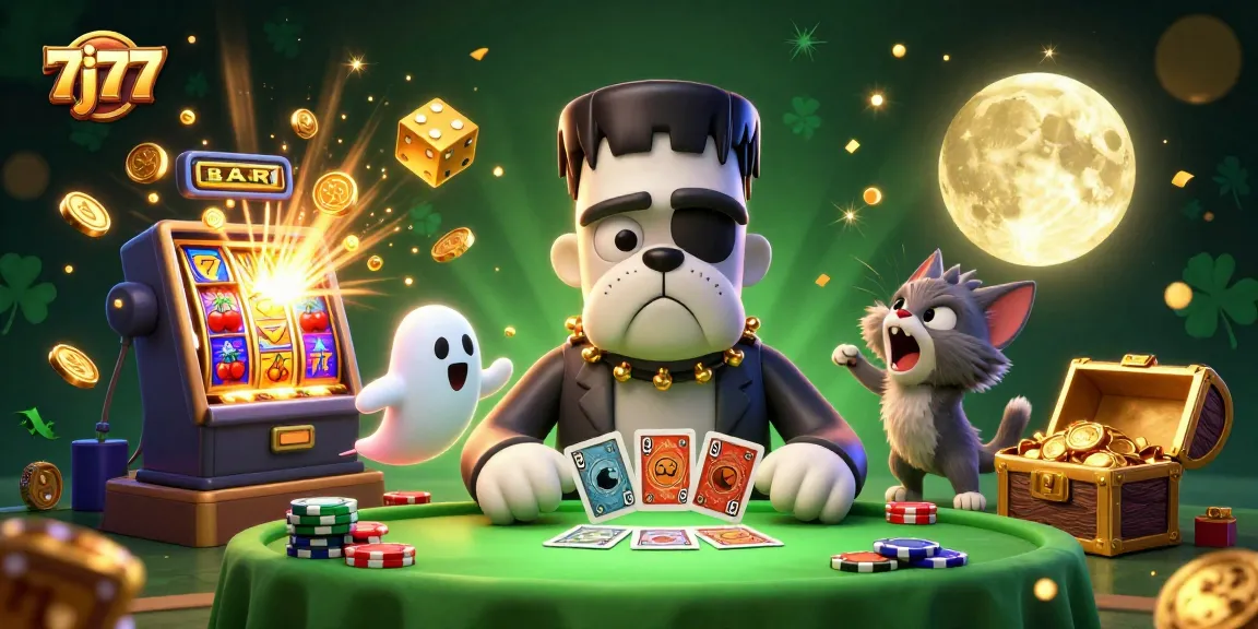 Engage in thrilling gameplay with 7j77 at a vibrant casino scene featuring dynamic characters and winning symbols.
