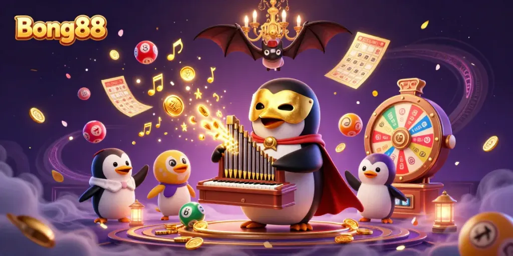 Experience the thrill of Bong88 with a vibrant 3D casino scene featuring dynamic gaming elements.
