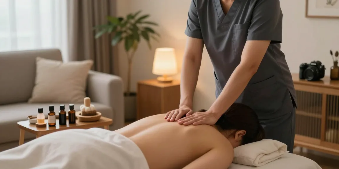 Experience 강동구출장마사지 with a Korean therapist in a soothing home environment, showcasing relaxation and tranquility.