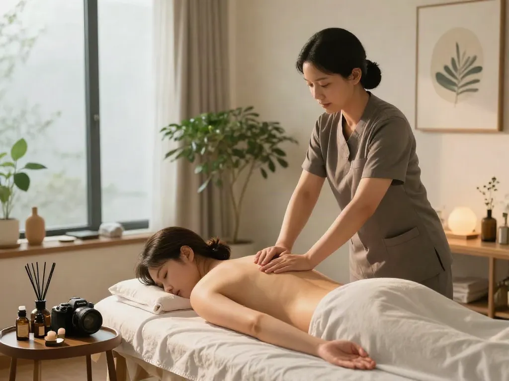 Relaxing 서대문출장안마 massage session in a serene wellness studio with calming ambiance.