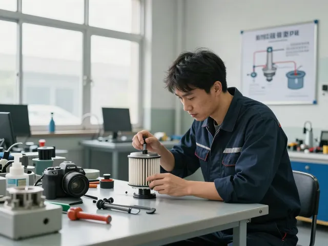 Professionelle DPF Reinigung Hannover in einer modernen Werkstatt mit Techniker und Werkzeugen.