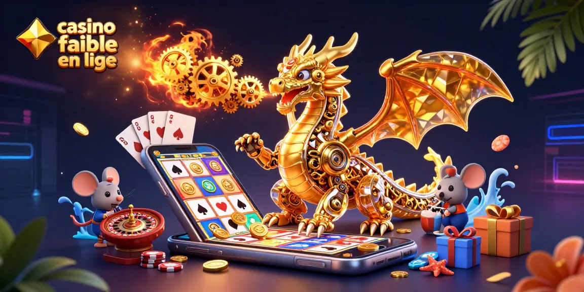 Visualisez un dragon doré mécanique et un smartphone avec un jeu de casino fiable en ligne