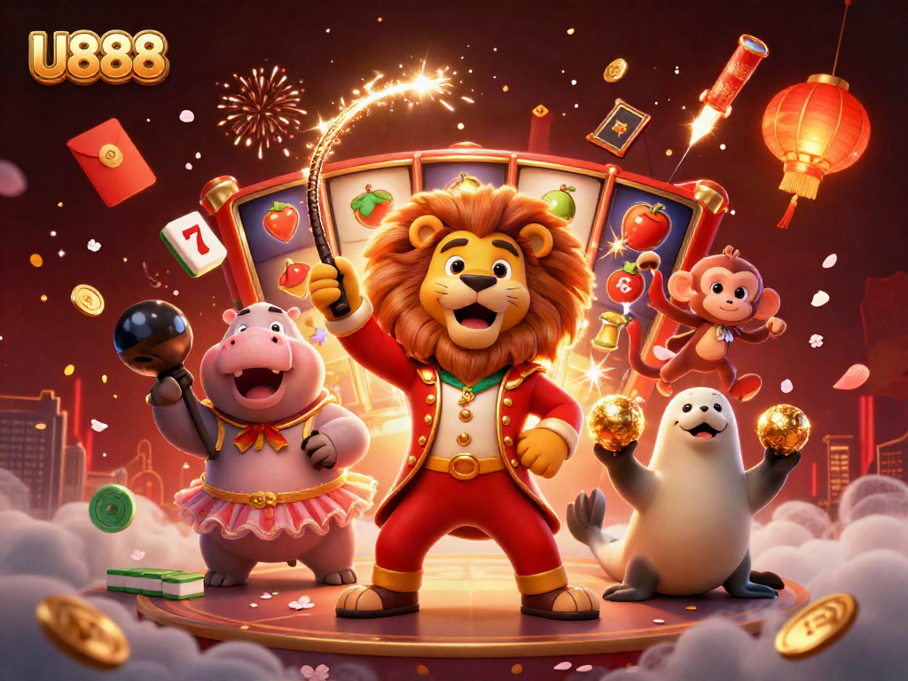 U888 players enjoy vibrant casino action with a lively circus-themed illustration.