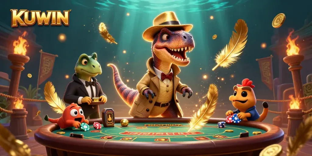 Experience thrilling gameplay with KUWIN’s cartoon characters in a dynamic blackjack scene.