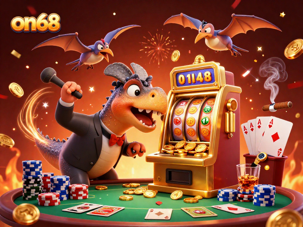 Catch golden coins with on68 as pachycephalosaurus headbutts the jackpot slot machine.