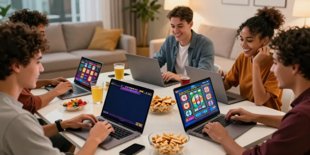 Pengalaman bermain slot online dengan teman-teman di ruang tamu yang nyaman.