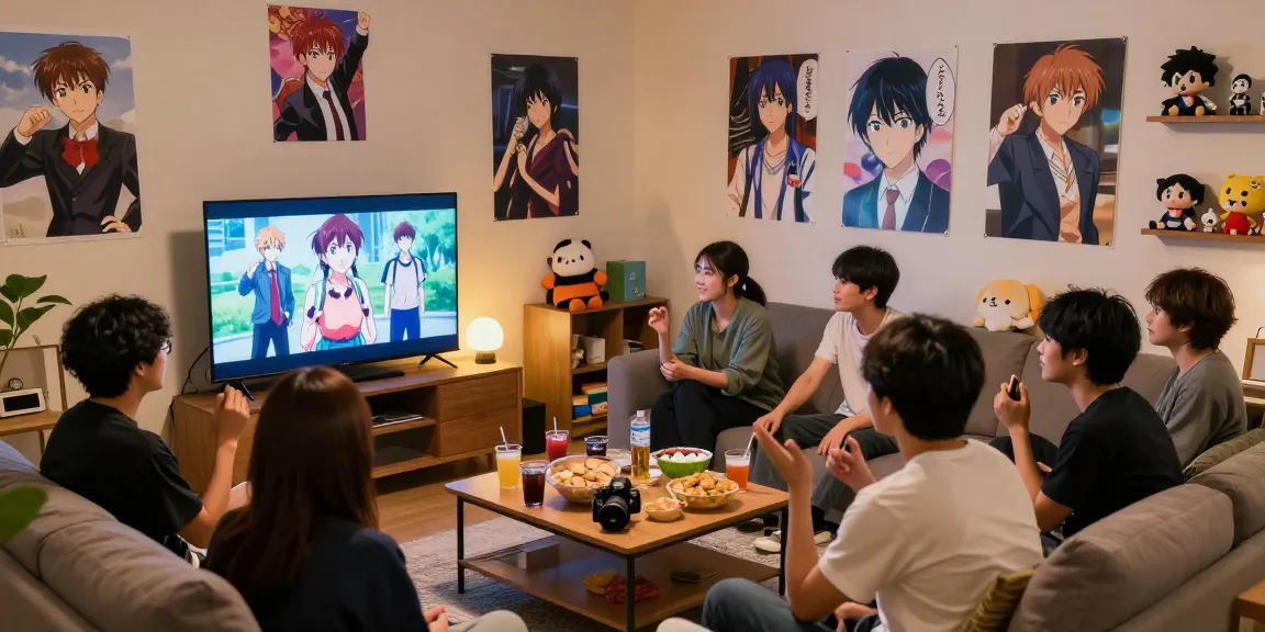 Enjoying anime together at home on https://animehay.zip/ with friends in a cozy living room.