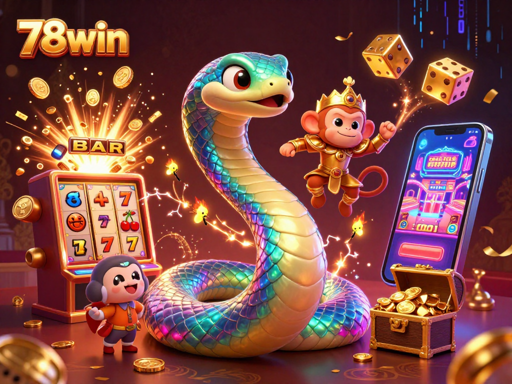 Experience thrilling wins with 78win at a vibrant slot machine jackpot scene, featuring dynamic gaming elements.