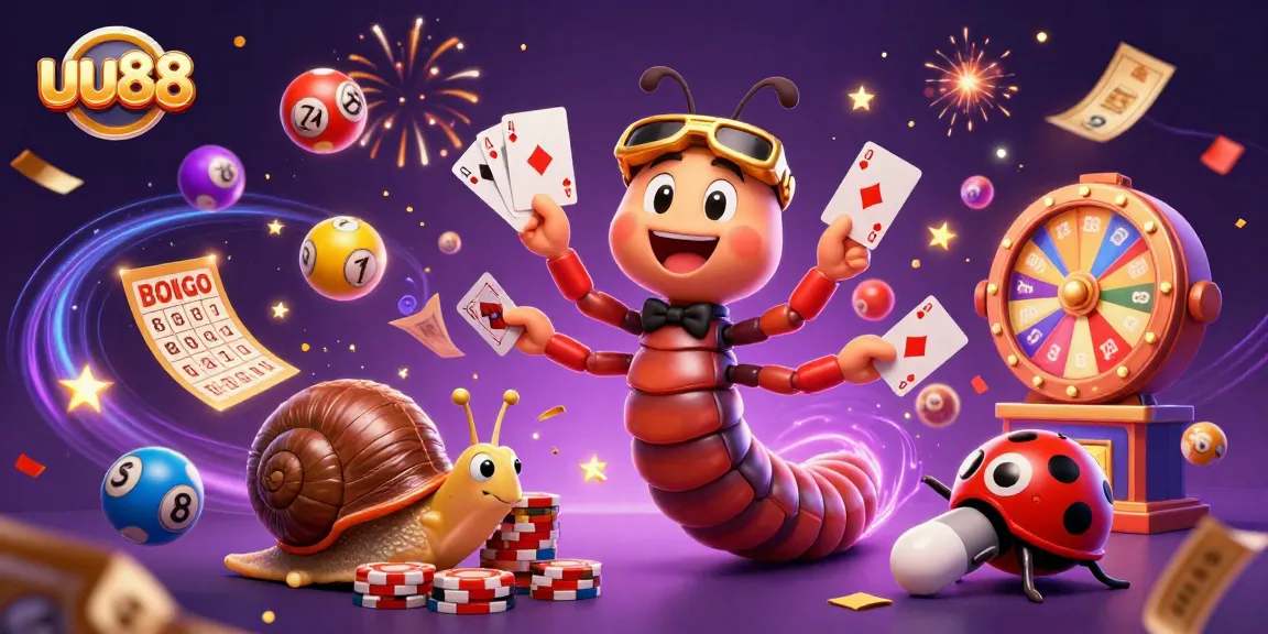 Join the excitement at uu88 with a 3D illustration of a whimsical casino scene featuring engaging characters and vibrant game elements.