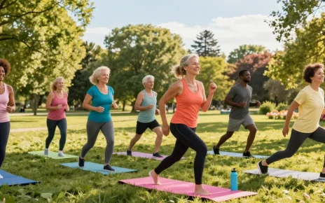 Group enjoying fitness activities outdoors, embodying the rokok88 healthy lifestyle philosophy.