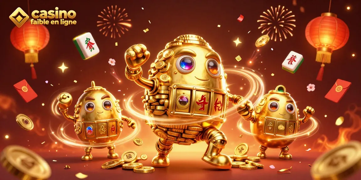 Illustration 3D du casino fiable en ligne avec un golem doré et des symboles de jeux