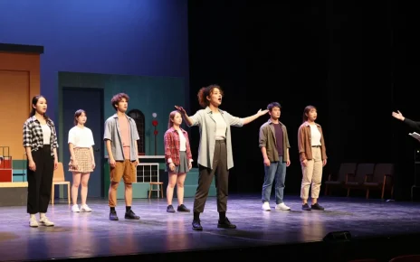 Dynamic theatre rehearsal showcasing vibrant performers and modern culture, highlighting rokok 88.